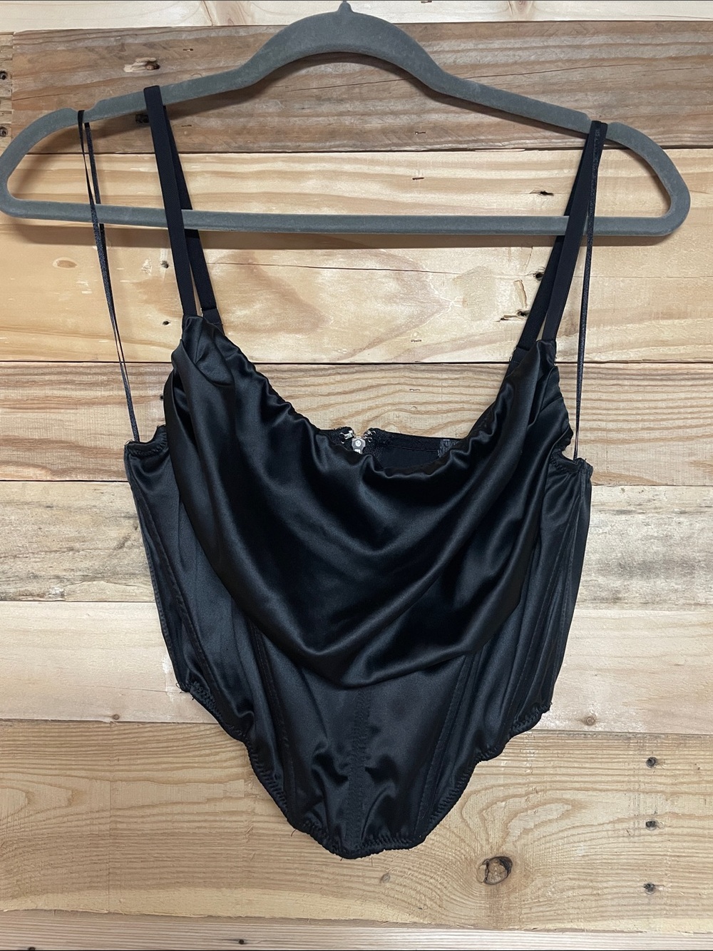 Urban Outfitters size Large Black Satin Soft Buttery Corset Top with Zipper Back